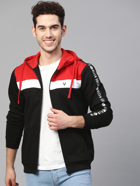 

Allen Solly Sport Men Black & Red Colourblocked Hooded Sweatshirt