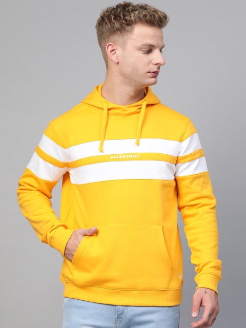 

Allen Solly Sport Men Yellow & White Striped Hooded Sweatshirt