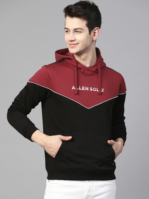 

Allen Solly Sport Men Maroon & Black Colourblocked Hooded Sweatshirt