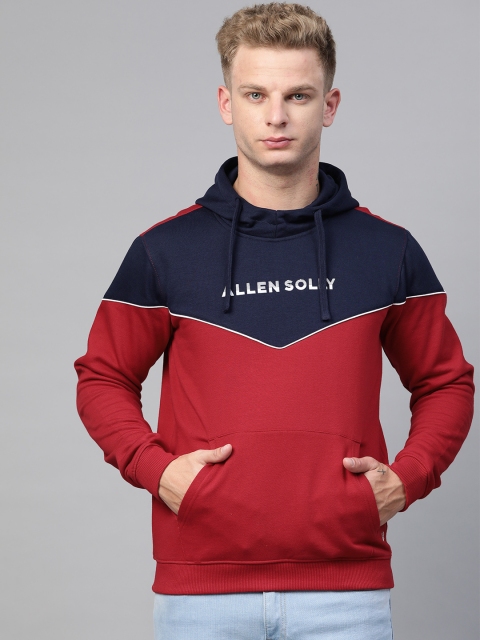 

Allen Solly Sport Men Red & Navy Blue Colourblocked Hooded Sweatshirt