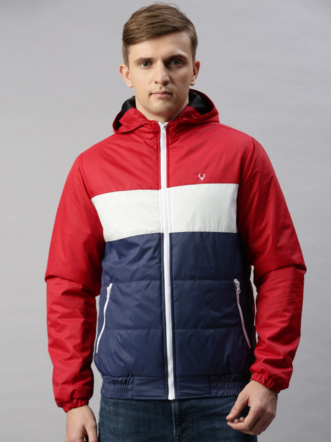 

Allen Solly Men Red & Navy Blue Colourblocked Padded Jacket