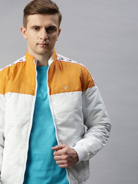 

Allen Solly Men White & Mustard Yellow Colourblocked Padded Jacket