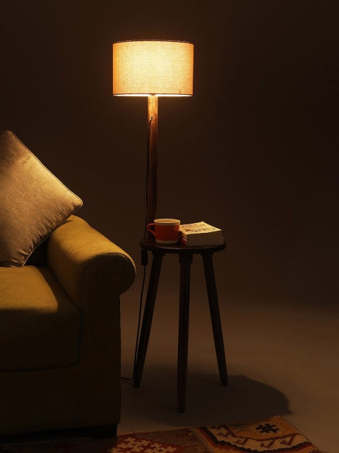 

SANDED EDGE Beige & Brown Solid Traditional Floor Lamp with Shade