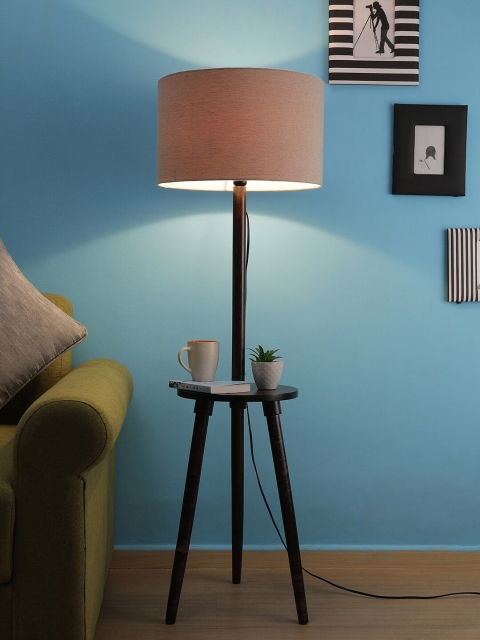 

SANDED EDGE Off-White & Coffee Brown Solid Contemporary Floor Lamp with Shade