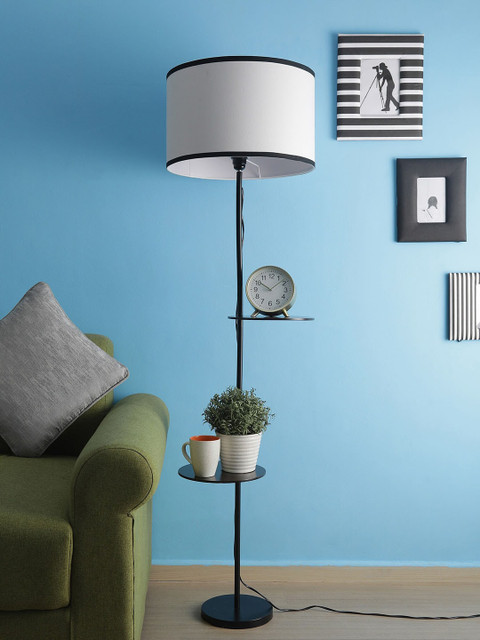 

SANDED EDGE White & Black Solid Traditional Floor Lamp with Shade