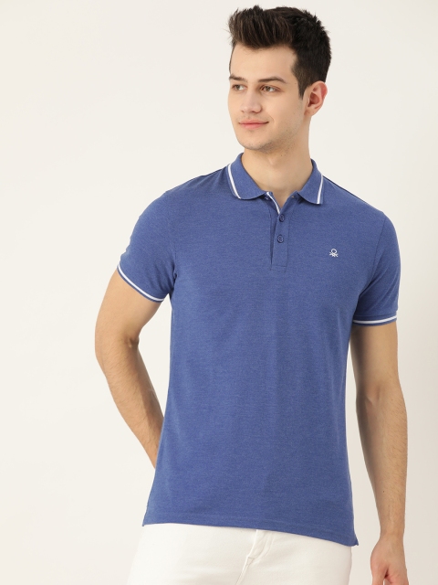 

United Colors of Benetton Men Blue Solid Polo Collar T-shirt