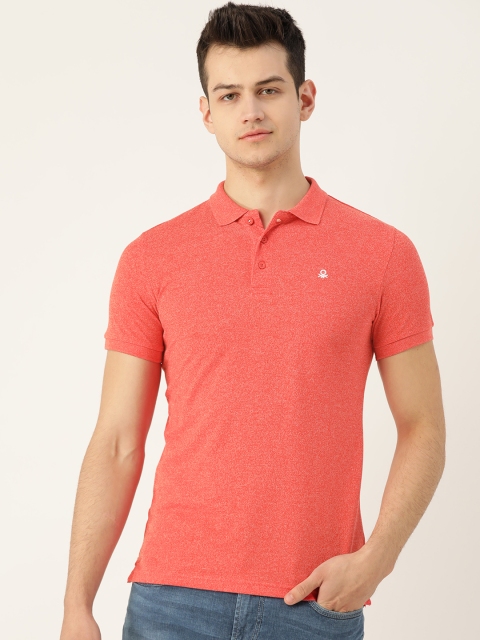 

United Colors of Benetton Men Coral Orange Solid Polo Collar T-shirt