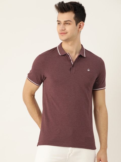 

United Colors of Benetton Men Burgundy Solid Polo Collar T-shirt