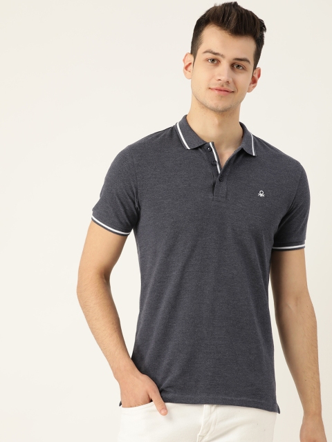 

United Colors of Benetton Men Navy Blue Solid Polo Collar T-shirt