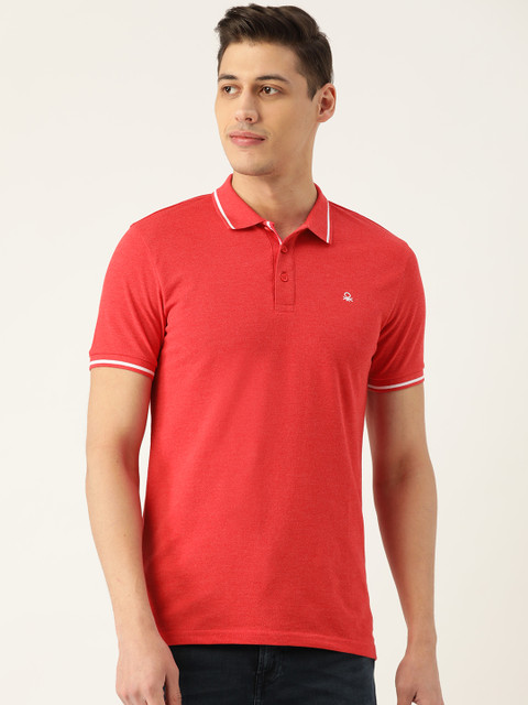 

United Colors of Benetton Men Red Solid Polo Collar T-shirt