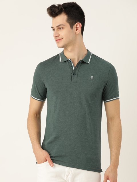 

United Colors of Benetton Men Green Solid Polo Collar T-shirt