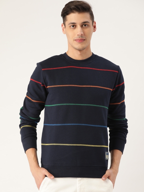 

United Colors of Benetton Men Navy Blue & Red Striped Sweatshirt