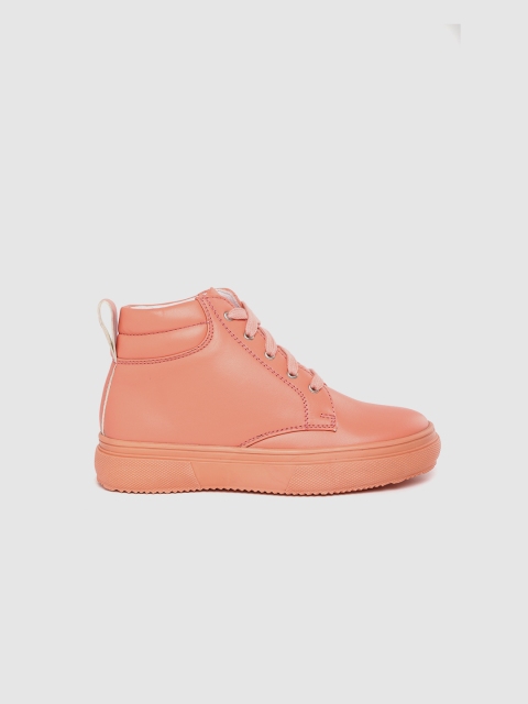 

YK Girls Peach-Coloured Solid Mid-Top Sneakers