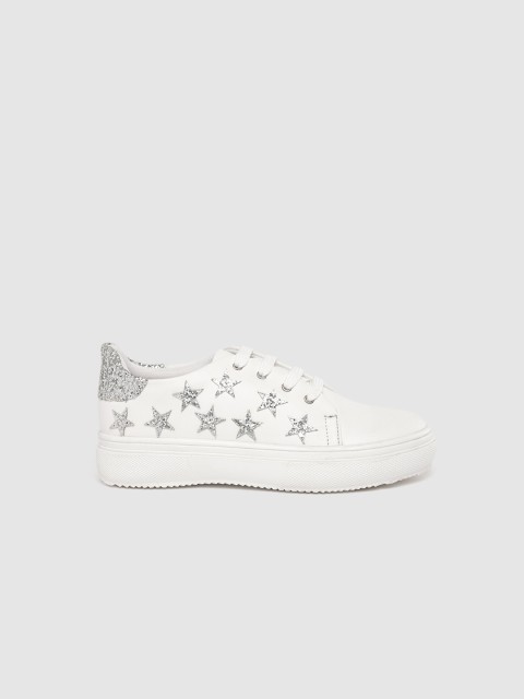 

YK Boys White & Silver-Toned Glitter Detail Sneakers