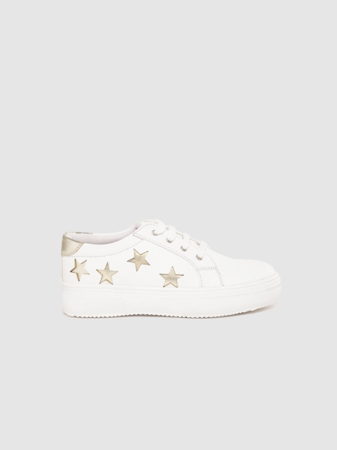 

YK Girls White Solid Sneakers with Star Laser Cut Detail
