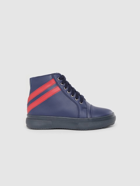 

YK Boys Navy Blue & Red Striped Detail Mid-Top Sneakers