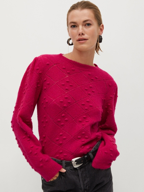 

MANGO Women Magenta Checked Pullover Sweater