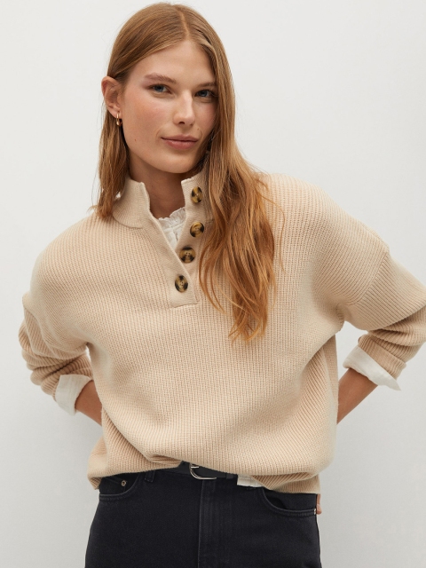 

MANGO Women Beige Solid Pullover Sweater