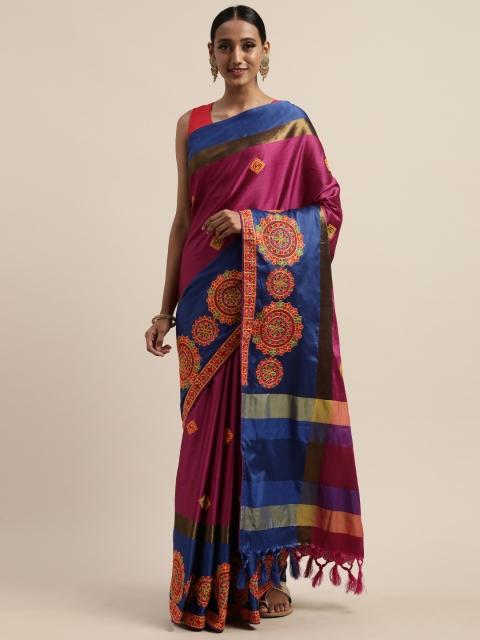 

KALINI Burgundy Embroidered Silk Cotton Saree