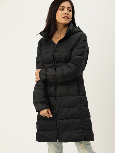 

FOREVER 21 Women Black Solid Hooded Puffer Jacket