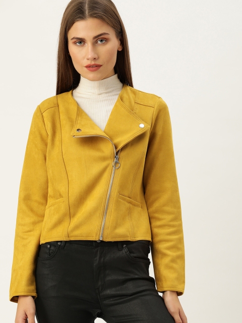 

FOREVER 21 Women Mustard Solid Open Front Jacket