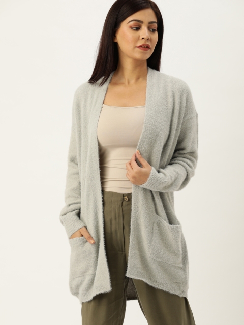 

FOREVER 21 Women Grey Solid Cardigan Sweater