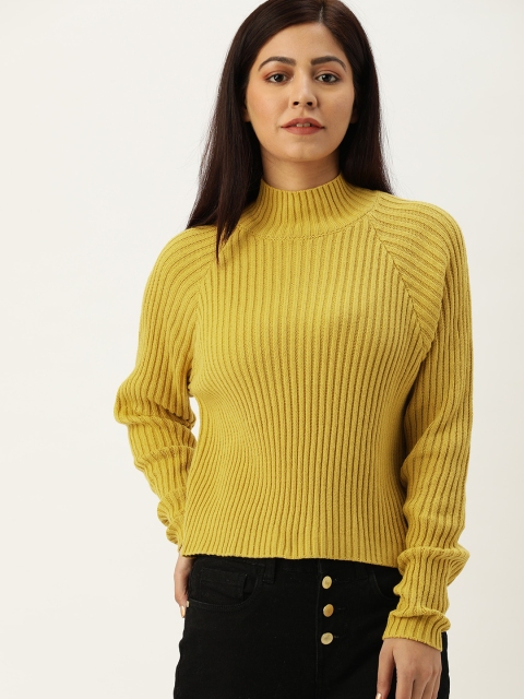 

FOREVER 21 Women Yellow Ribbed Pullover Sweater