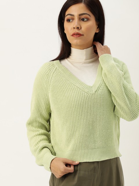 

FOREVER 21 Women Green Solid Pullover Sweater