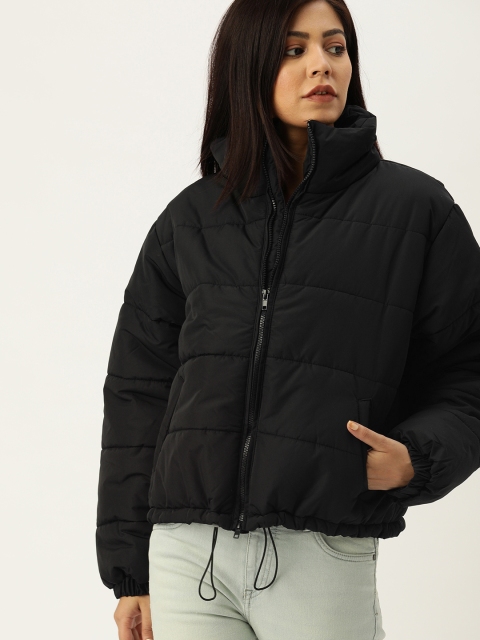 

FOREVER 21 Women Black Solid Funnel Neck Puffer Jacket