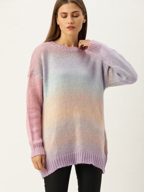 

FOREVER 21 Women Multicoloured Colourblocked Longline Sweater, Multi