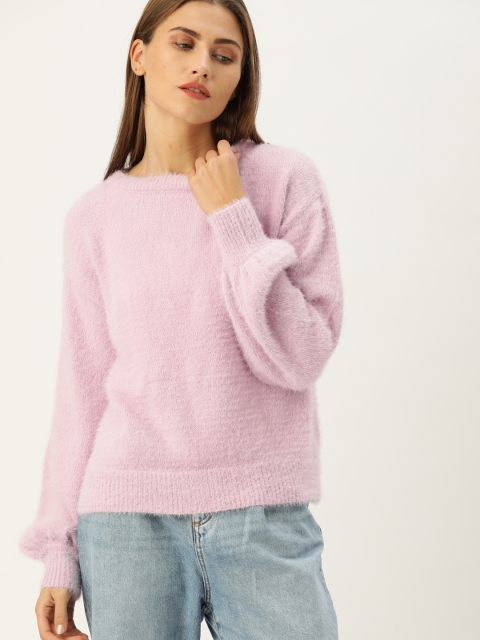 

FOREVER 21 Women Pink Solid Pullover Sweater