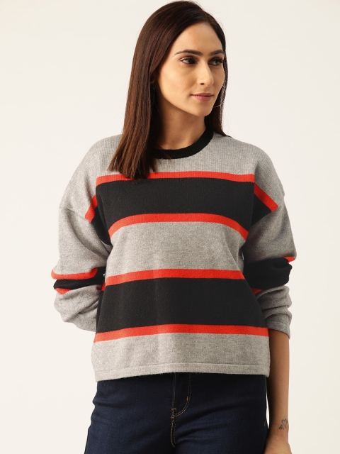 

FOREVER 21 Women Grey & Black Striped Pullover Sweater