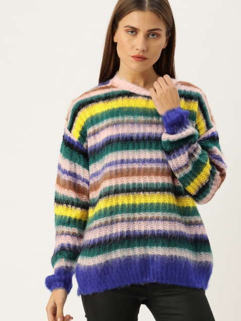 

FOREVER 21 Women Multicoloured Striped Pullover Sweater, Multi