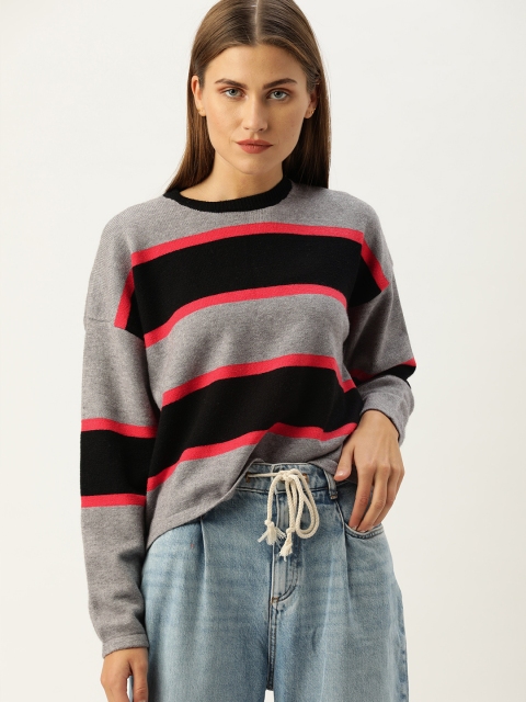 

FOREVER 21 Women Grey & Black Striped Pullover Sweater