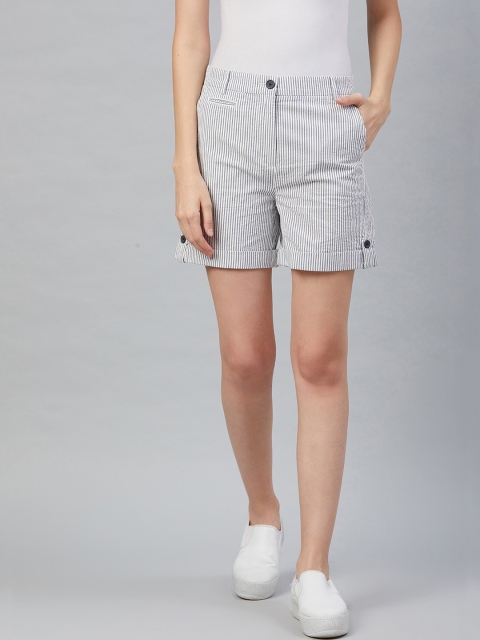 

Marks & Spencer Women Navy Blue & White Pure Cotton Striped Mid-Rise Regular Shorts