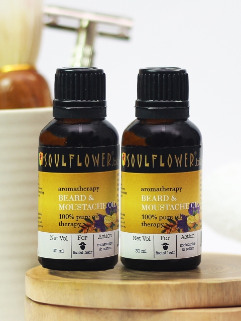 

Soulflower Set of 2 Aromatherapy Beard & Moustache Essential Oil, Yellow