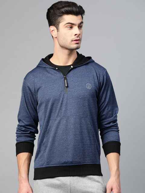 

Chkokko Men Blue Solid Hooded Running Sweatshirt