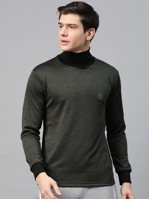 

Chkokko Men Olive Green Solid High Neck T-shirt