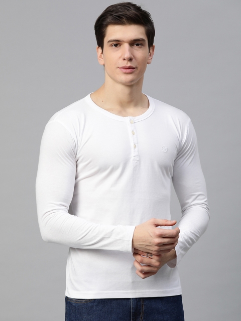 

Chkokko Men White Solid Henley Neck T-shirt