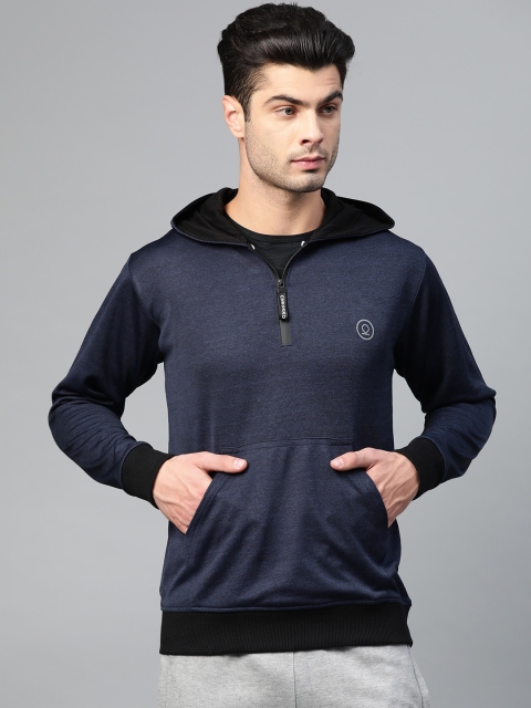 

Chkokko Men Navy Blue Solid Hooded Running Sweatshirt
