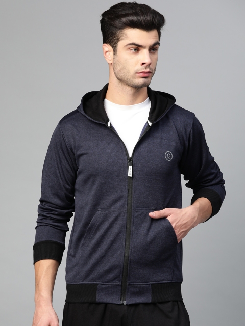 

Chkokko Men Navy Blue Solid Hooded Running Sweatshirt