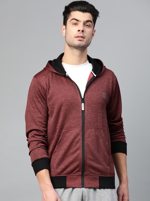 

Chkokko Men Red Solid Hooded Running Sweatshirt