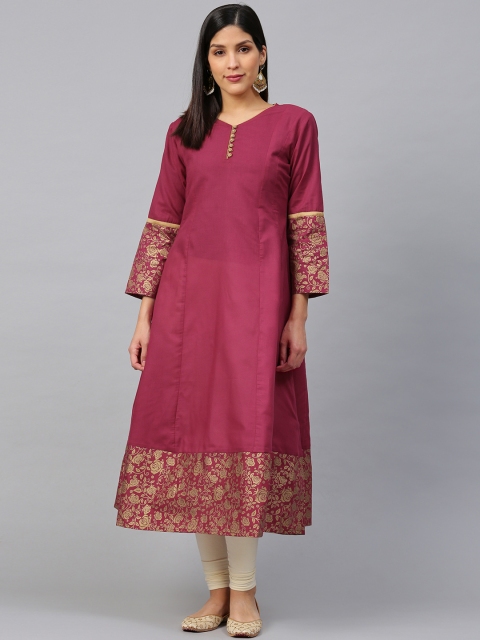 

Bhama Couture Women Pink & Golden Solid Anarkali Kurta