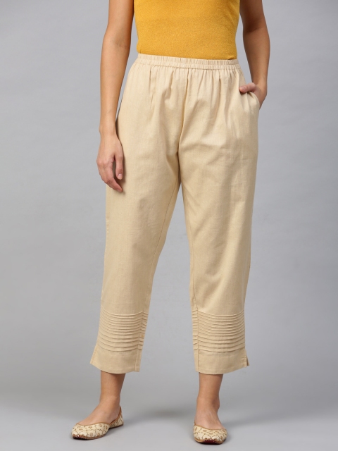 

Bhama Couture Women Beige Straight Fit Solid Cropped Regular Trousers
