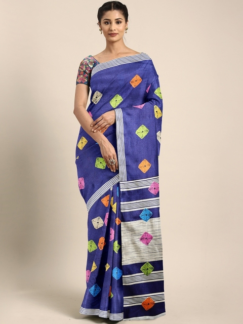

KALINI Navy Blue & Pink Art Silk Printed Saree