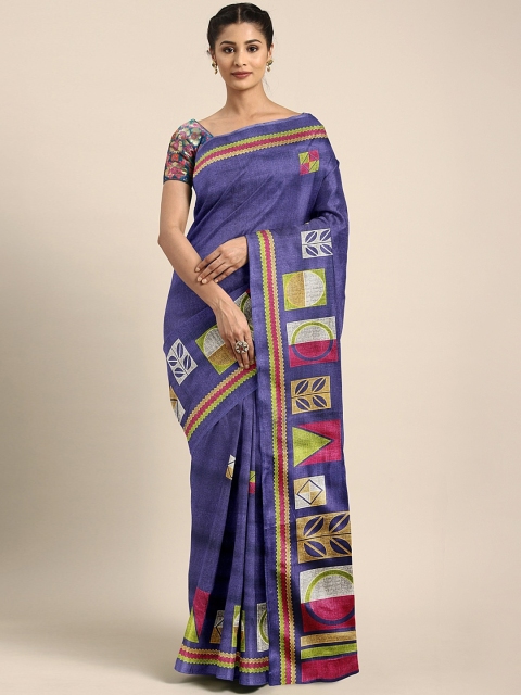 

KALINI Navy Blue Printed Art Silk Saree