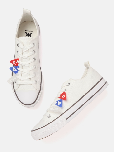 

Kook N Keech Women White Solid Sneakers with Shoelace Charm Detail