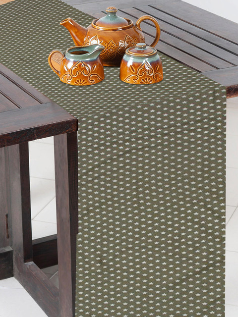 

nestroots Green Printed Table Runner Cloth Cover for Dining Table, Olive