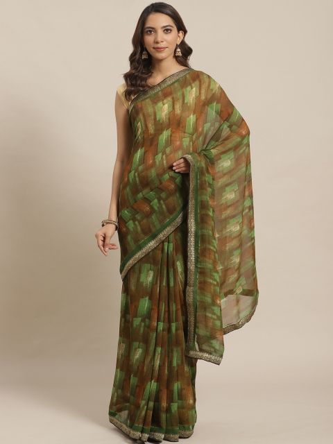 

Shaily Green & Olive Brown Printed Saree