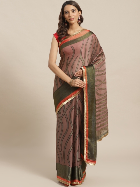 

Shaily Mauve & Beige Printed Satin Finish Saree